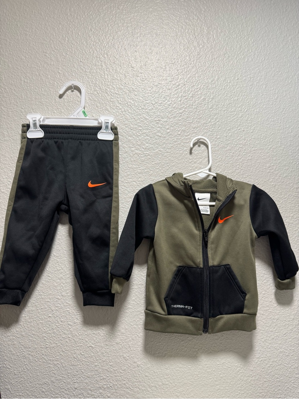 Nike Olive Green & Black Therma-Fit Hoodie and Joggers with Orange Swoosh